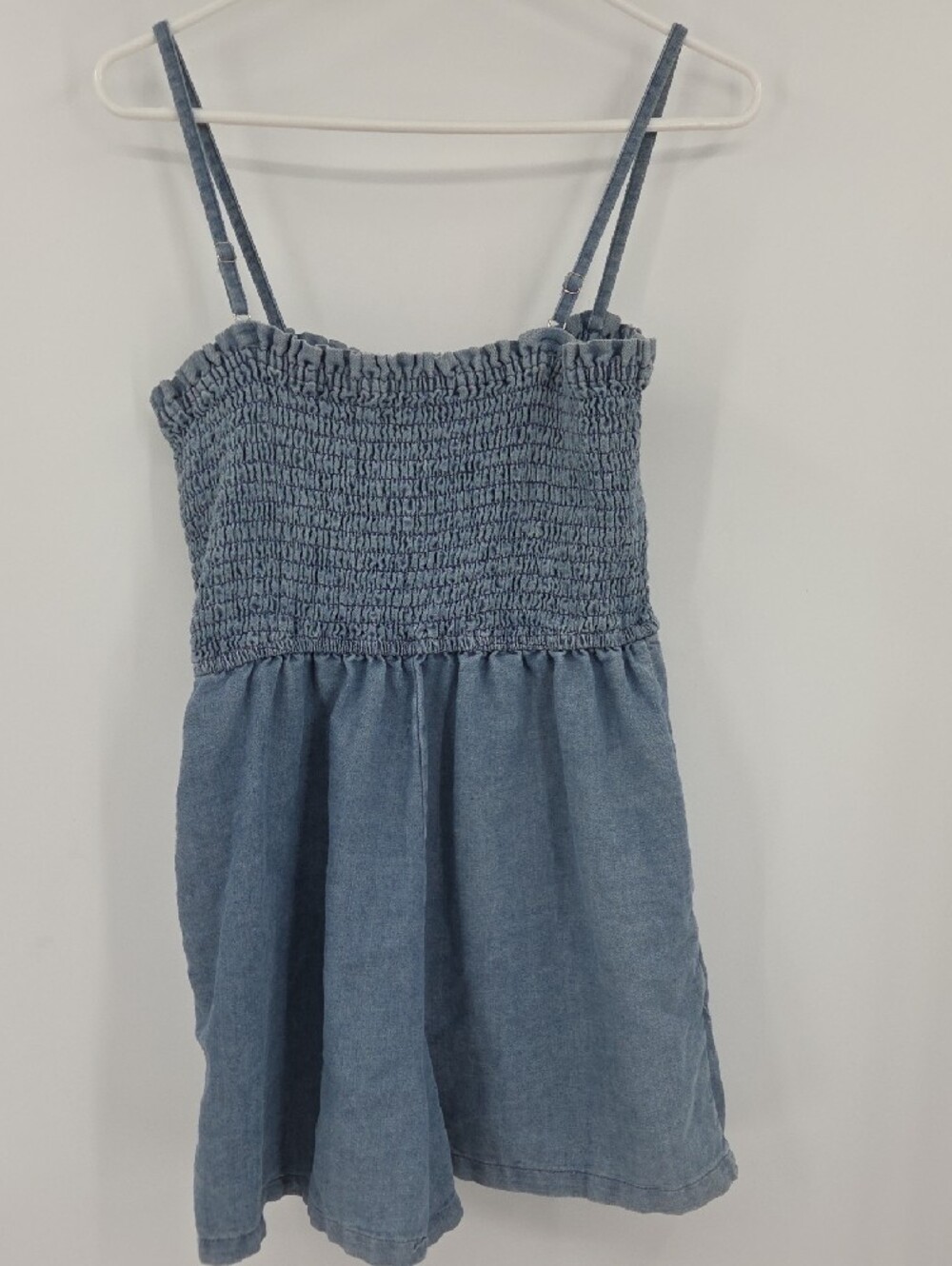 eesome Blue Smocked Denim Romper with Adjustable Straps - Picture 4 of 4